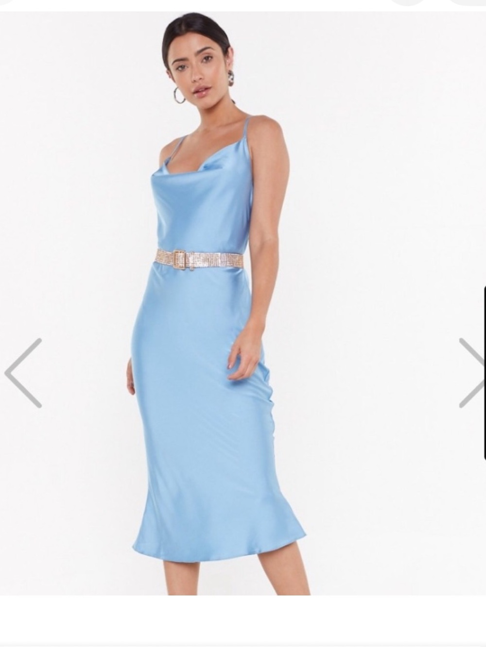 Nasty Gal Light Blue Satin Cowl Neck Midi Dress